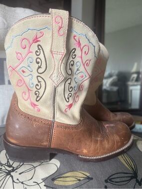Women's Brown and Cream Embroidered Western Boots